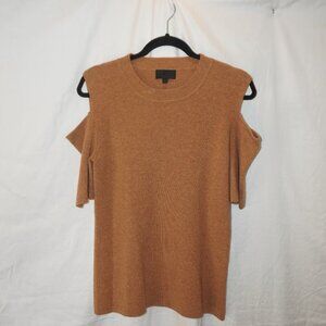Intermix Cashmere Ribbed Wool Cut Out Short Sleeve Caramel Camel Sweater L